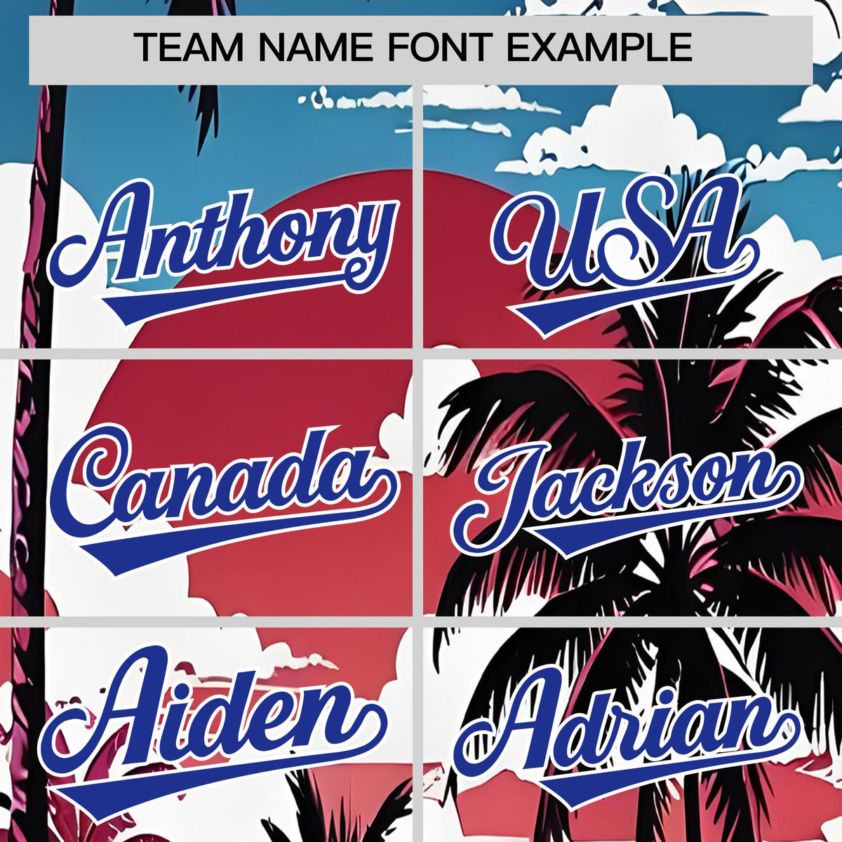 Custom White Royal Blue Palm Tree Pattern Graffiti Hawaiian Style Baseball Jersey| KXKSHOP