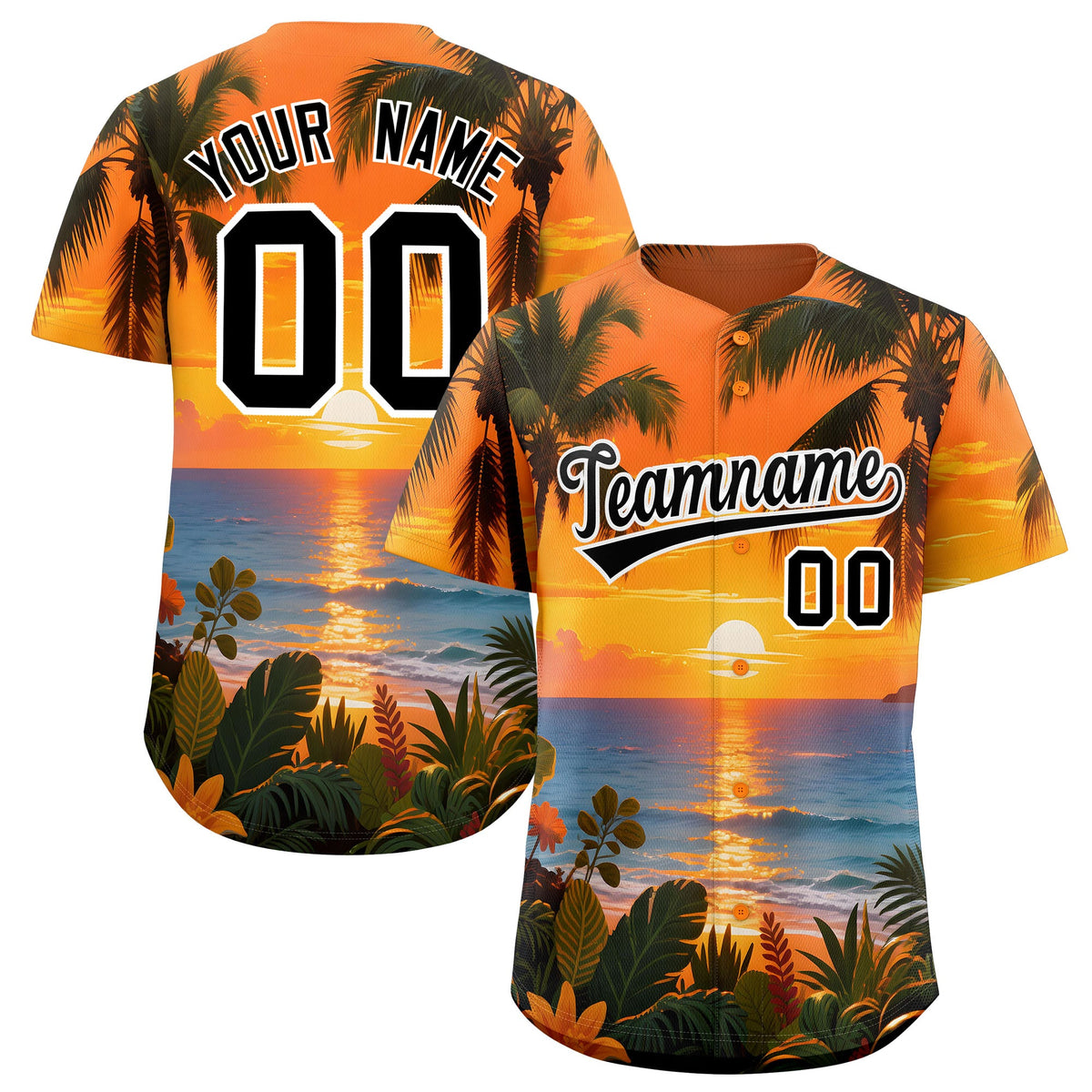 Custom White Black Seaside Palm Tree Pattern Graffiti Hawaiian Style Baseball Jersey| KXKSHOP