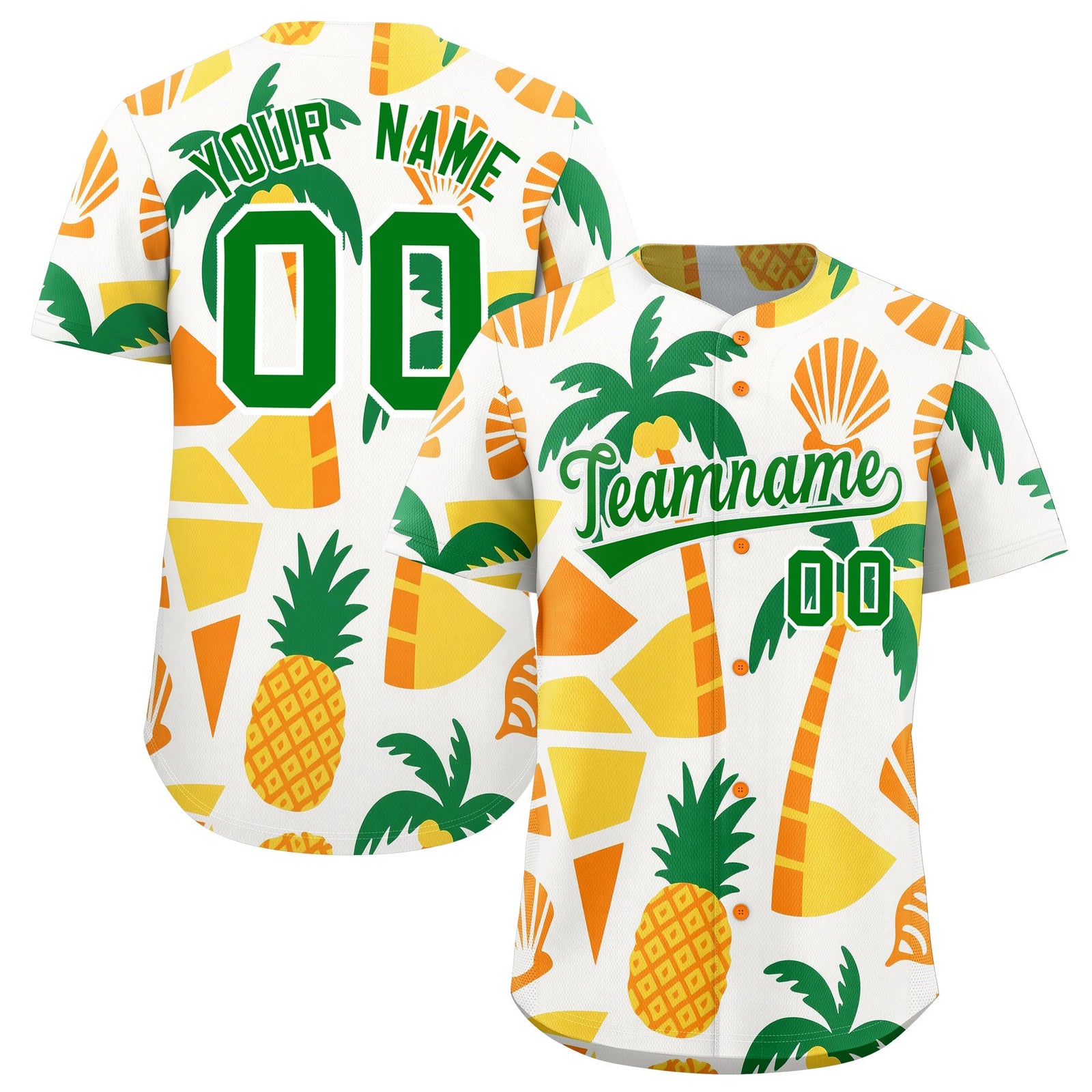 Custom White Kelly Green Palm Tree Pattern Graffiti Hawaiian Style Baseball Jersey| KXKSHOP