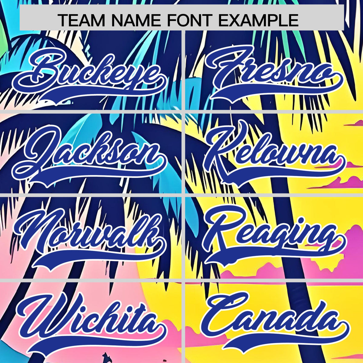 Custom Royal Blue White Palm Tree Pattern Graffiti Hawaiian Style Baseball Jersey| KXKSHOP