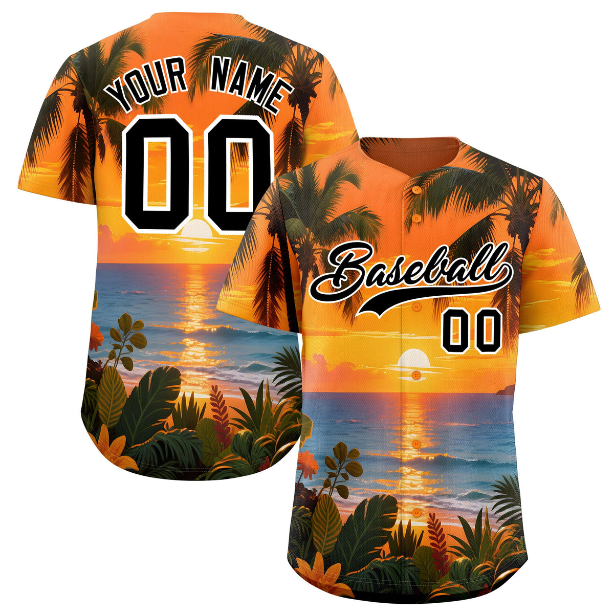 Custom White Black Seaside Palm Tree Pattern Graffiti Hawaiian Style Baseball Jersey| KXKSHOP