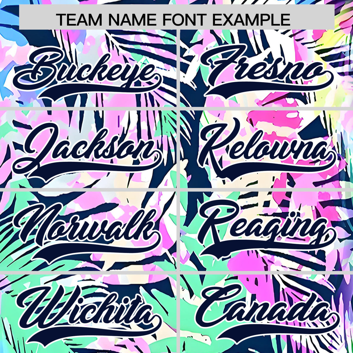 Custom White Navy Palm Tree Pattern Graffiti Hawaiian Style Baseball Jersey| KXKSHOP