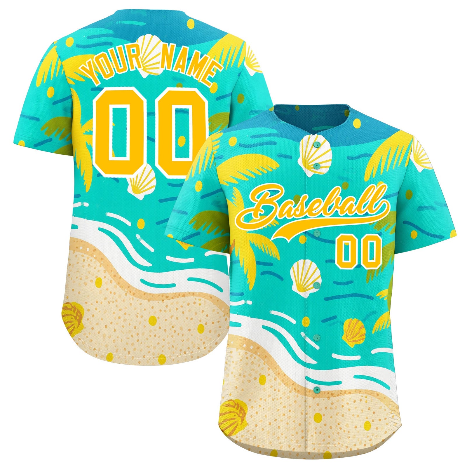 Custom White Yellow Palm Tree Pattern Graffiti Hawaiian Style Baseball Jersey| KXKSHOP