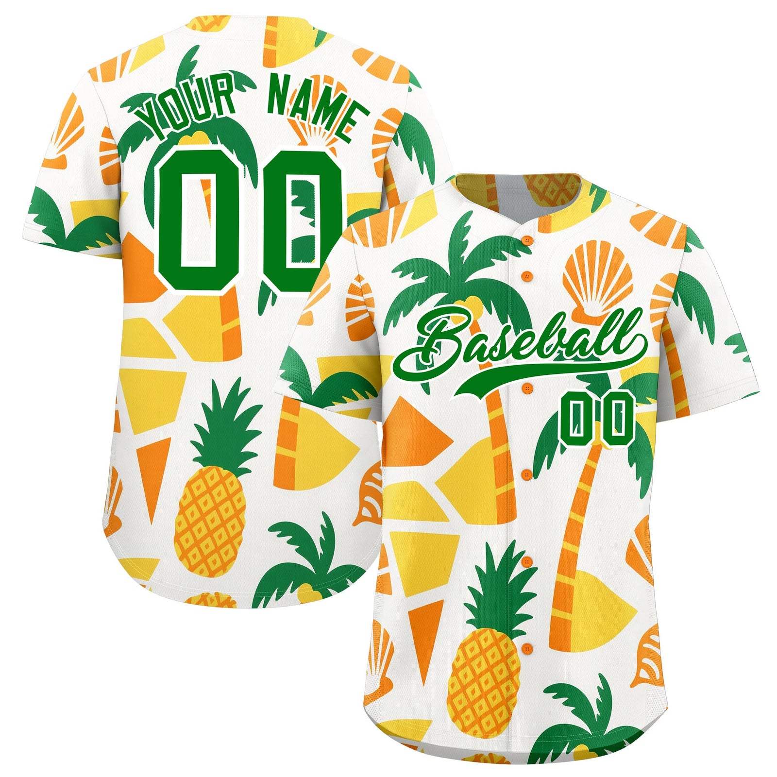 Custom White Kelly Green Palm Tree Pattern Graffiti Hawaiian Style Baseball Jersey| KXKSHOP