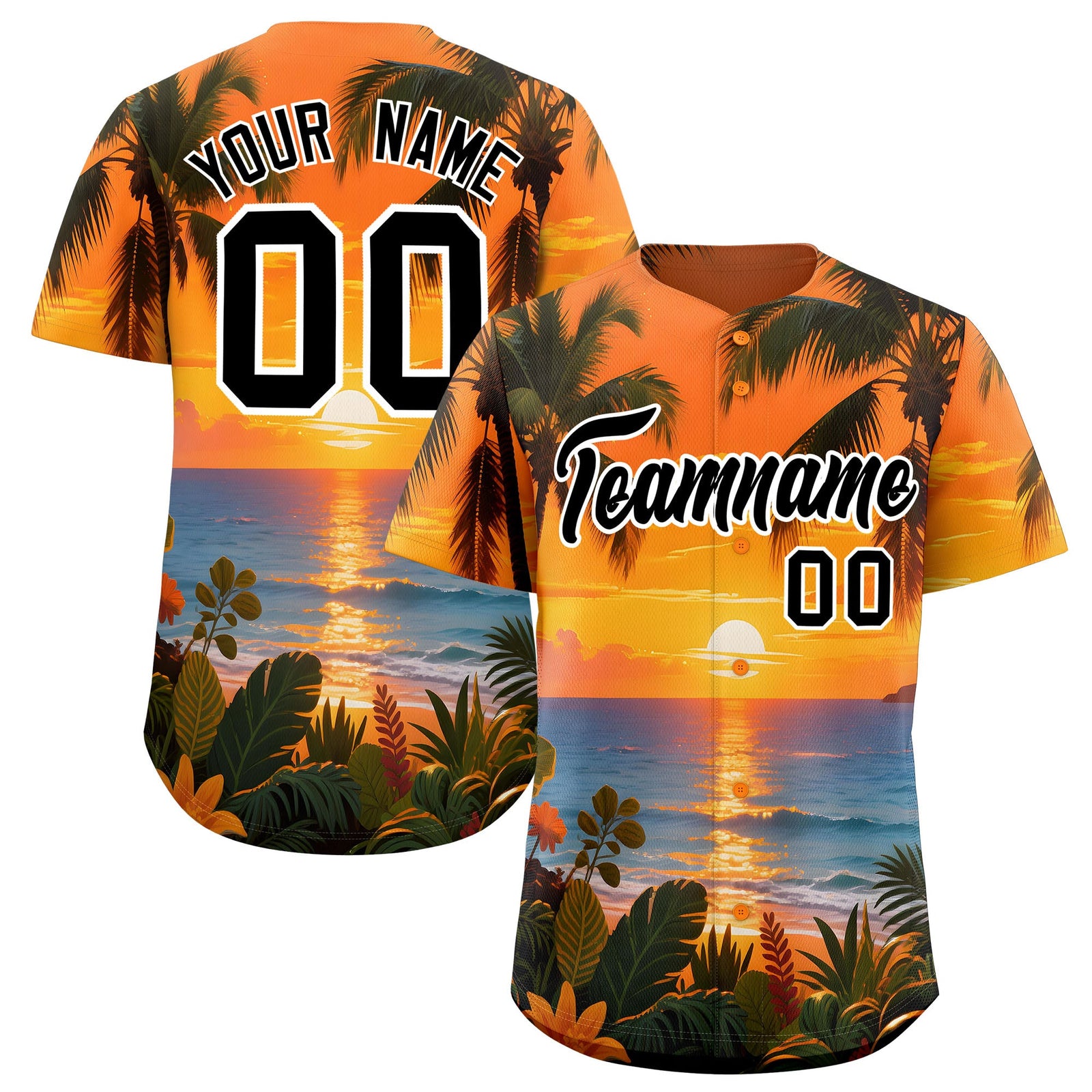Custom White Black Seaside Palm Tree Pattern Graffiti Hawaiian Style Baseball Jersey| KXKSHOP