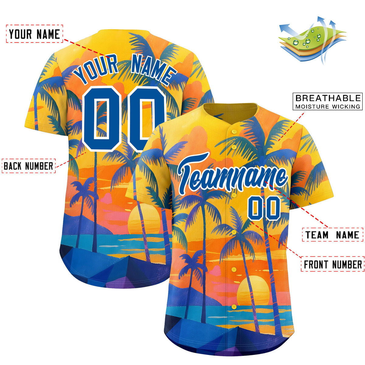 Custom Royal White Palm Tree Pattern Graffiti Hawaiian Style Baseball Jersey| KXKSHOP