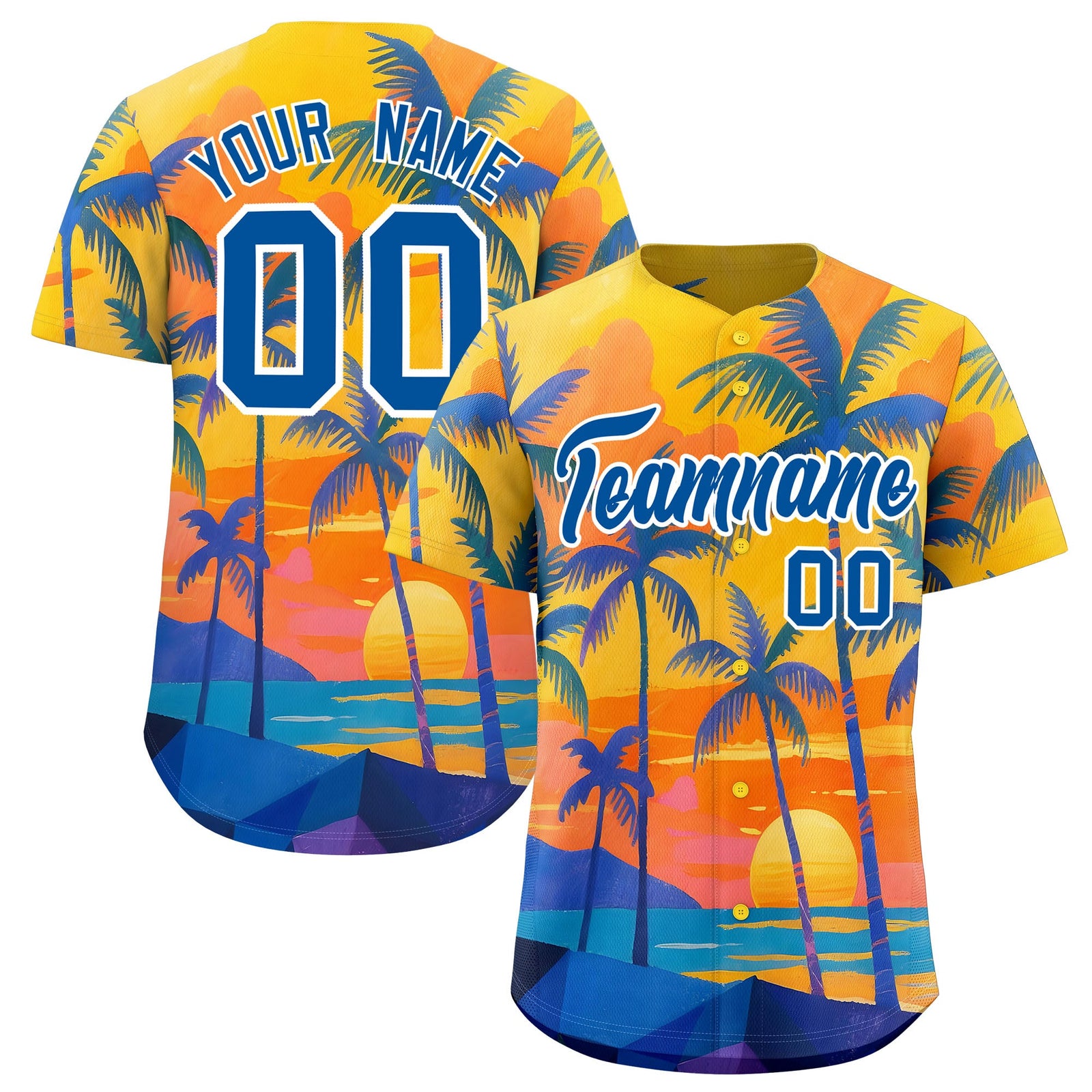 Custom Royal White Palm Tree Pattern Graffiti Hawaiian Style Baseball Jersey| KXKSHOP