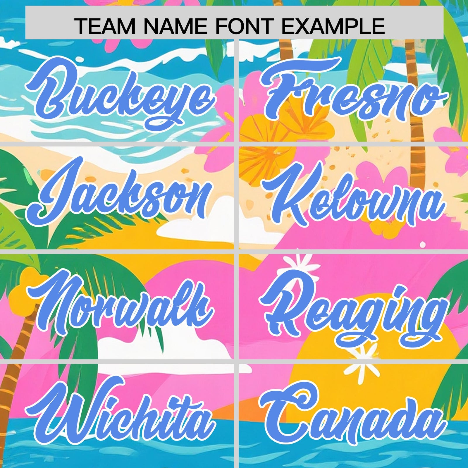 Custom Powder Blue White Palm Tree Pattern Graffiti Hawaiian Style Baseball Jersey| KXKSHOP