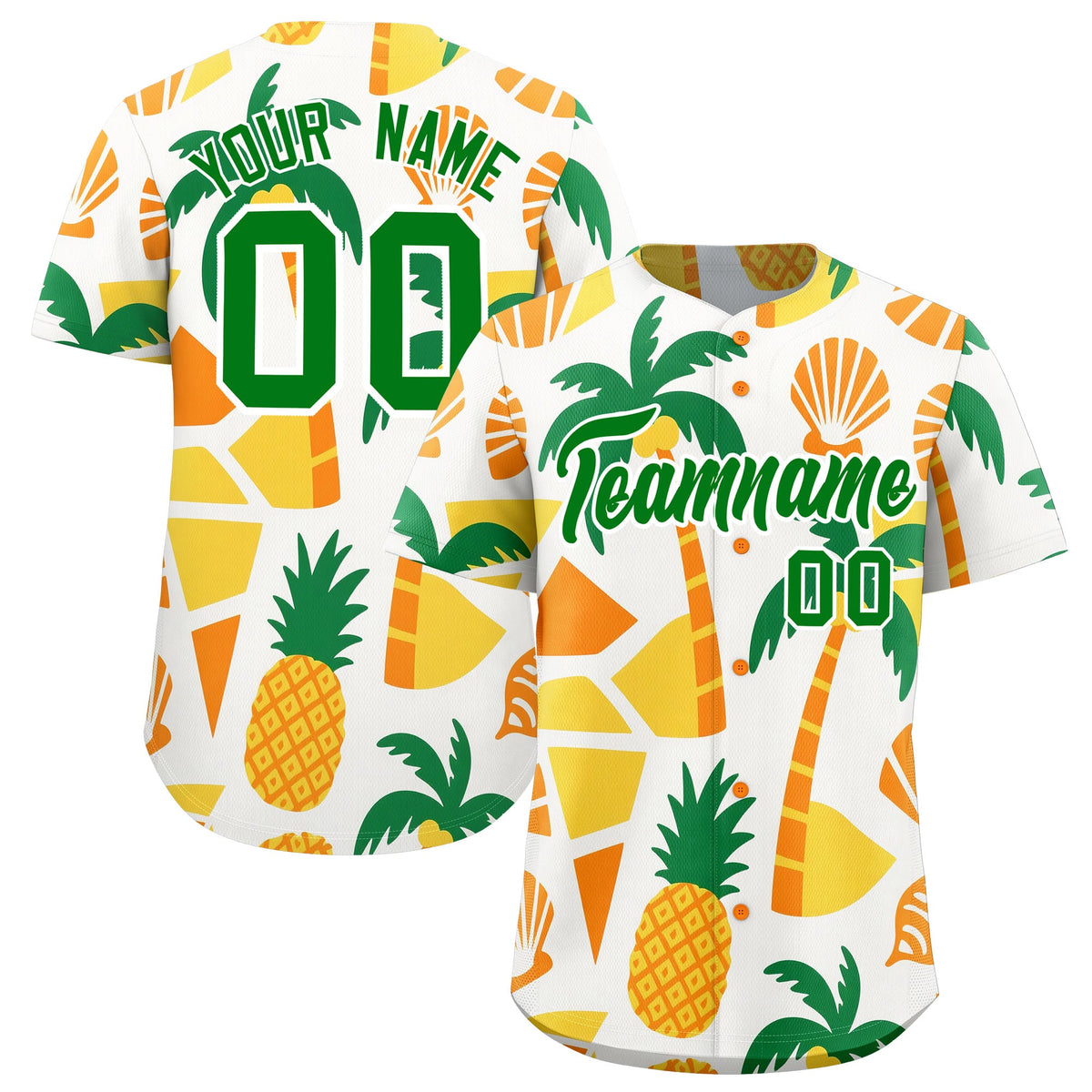 Custom White Kelly Green Palm Tree Pattern Graffiti Hawaiian Style Baseball Jersey| KXKSHOP