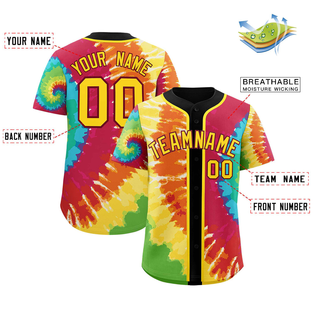 Custom Black Tie-Dye Graffiti Pattern Authentic Baseball Jersey