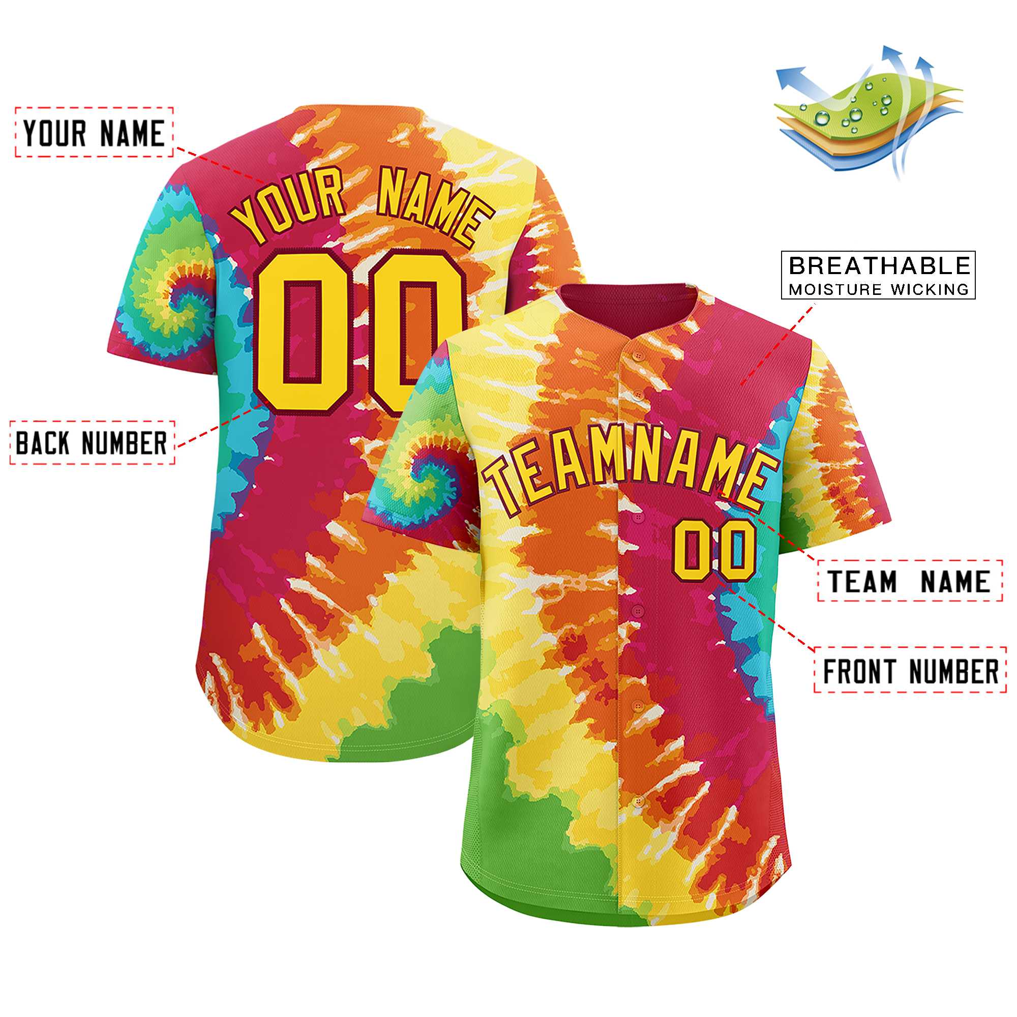 Custom Multi Color Tie-Dye Graffiti Pattern Authentic Baseball Jersey