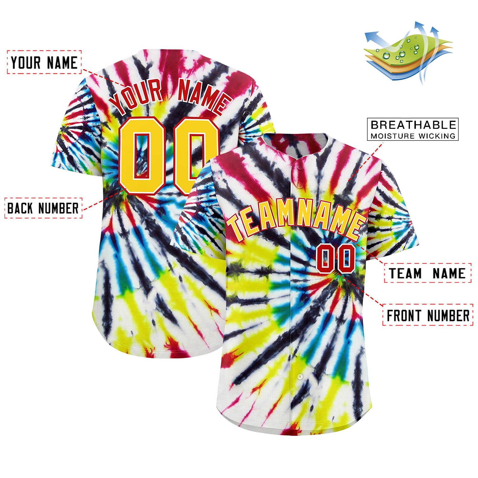 Custom Multi Color Tie-Dye Graffiti Pattern Authentic Baseball Jersey