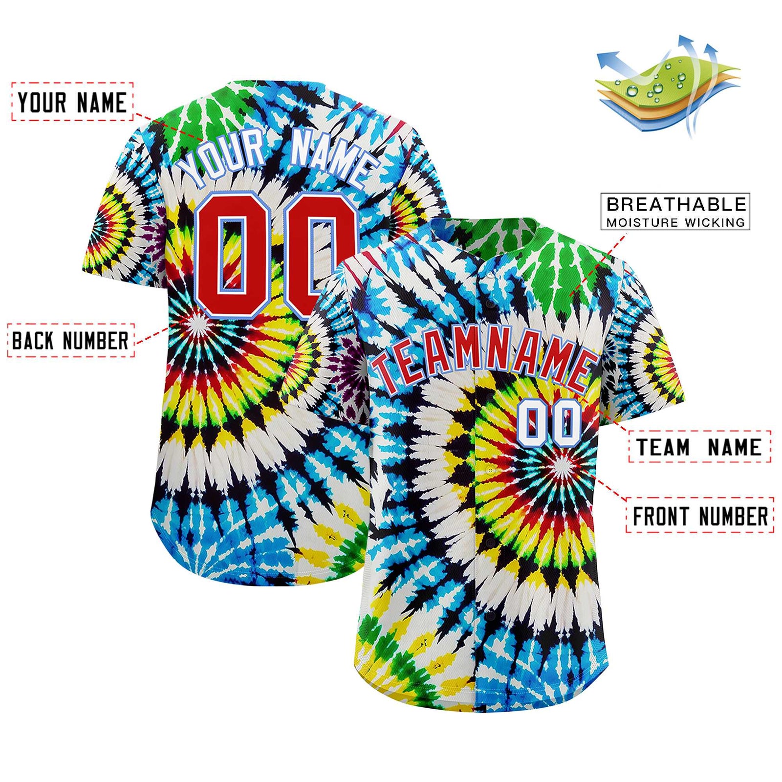 Custom Multi Color Tie-Dye Graffiti Pattern Authentic Baseball Jersey