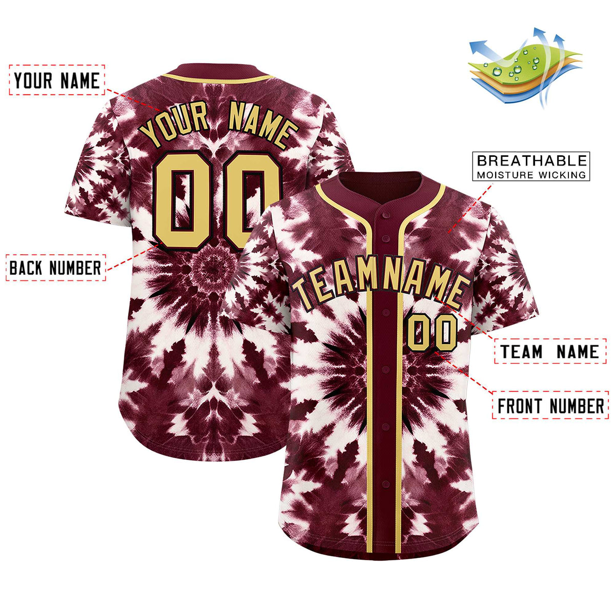 Custom Crimson Tie-Dye Graffiti Pattern Authentic Baseball Jersey