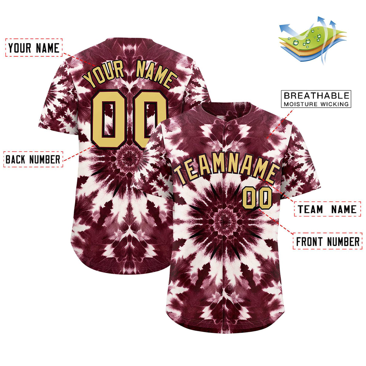 Custom Multi Color Tie-Dye Graffiti Pattern Authentic Baseball Jersey