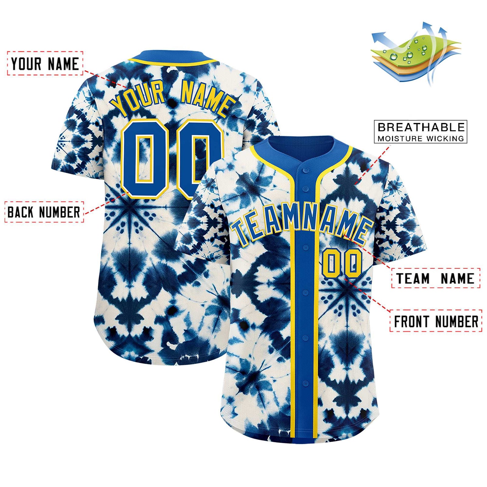 Custom Royal Tie-Dye Graffiti Pattern Authentic Baseball Jersey