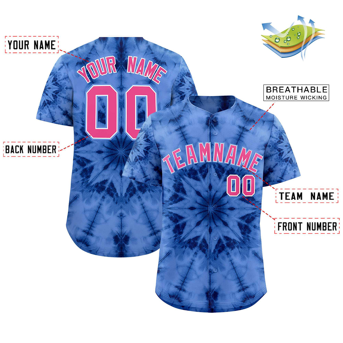 Custom Multi Color Tie-Dye Graffiti Pattern Authentic Baseball Jersey
