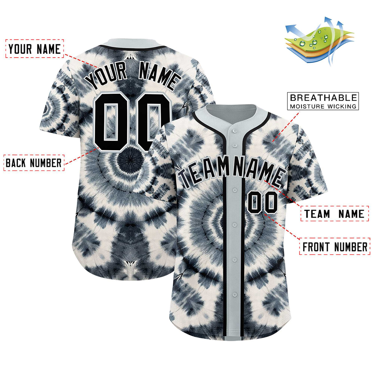 Custom Silver Tie-Dye Graffiti Pattern Authentic Baseball Jersey