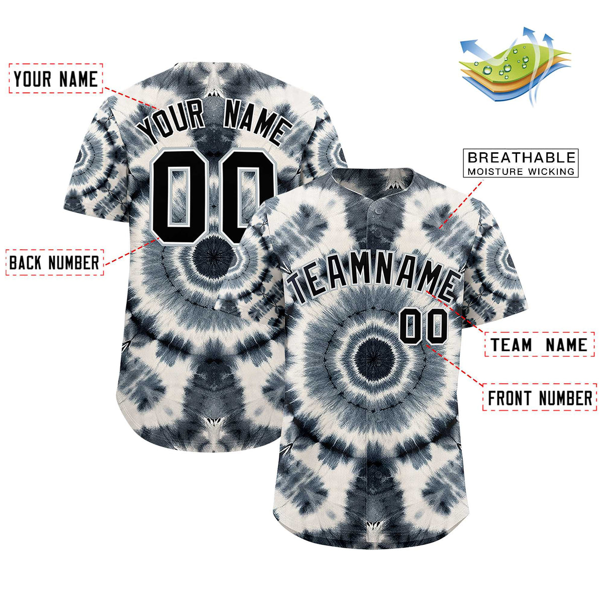Custom Multi Color Tie-Dye Graffiti Pattern Authentic Baseball Jersey