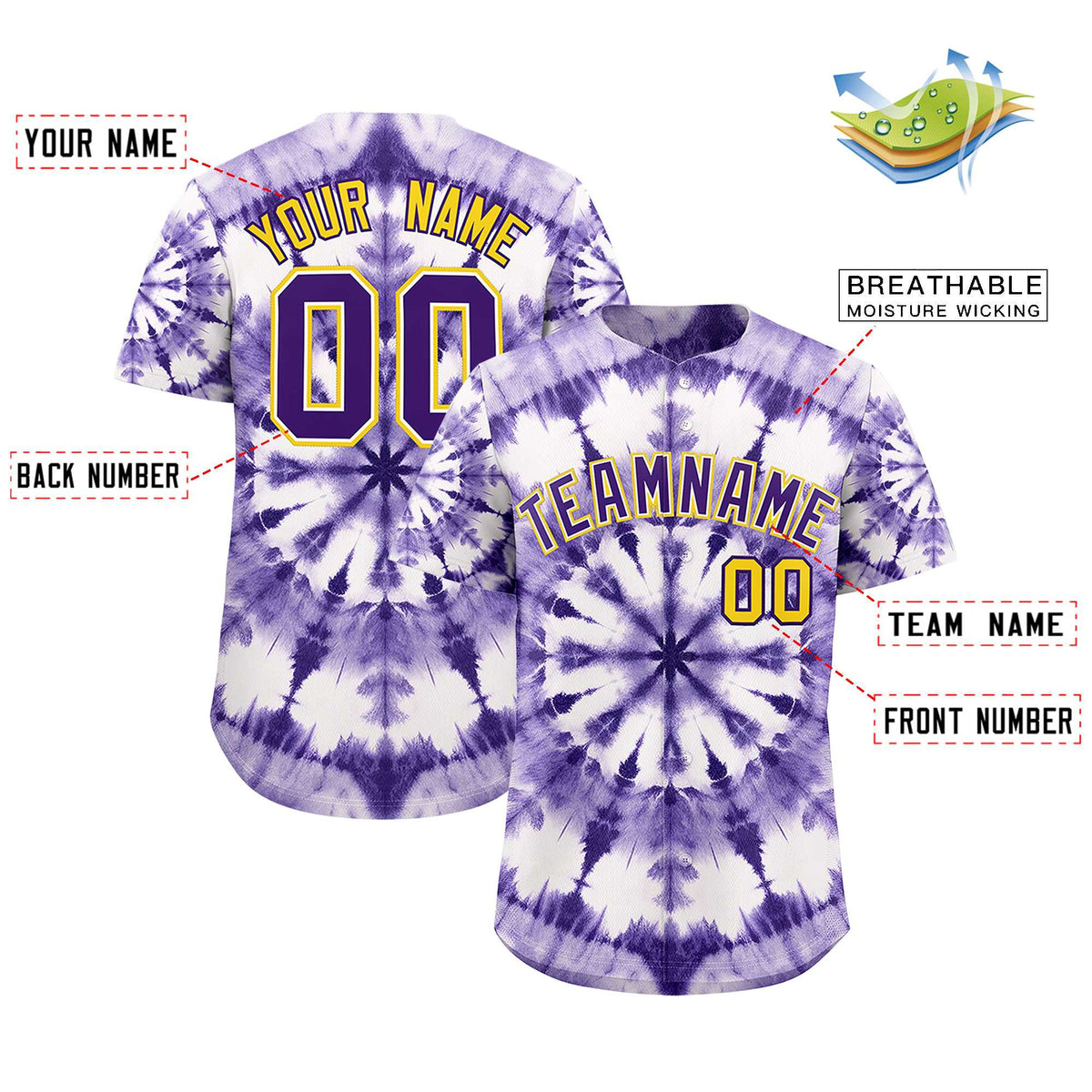 Custom Multi Color Tie-Dye Graffiti Pattern Authentic Baseball Jersey