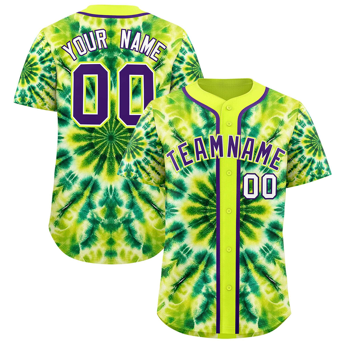Custom Fluorescent Green Tie-Dye Graffiti Pattern Authentic Baseball Jersey