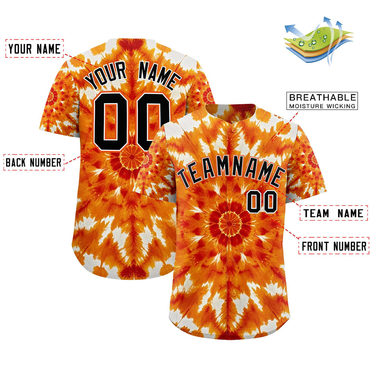 Custom Multi Color Tie-Dye Graffiti Pattern Authentic Baseball Jersey