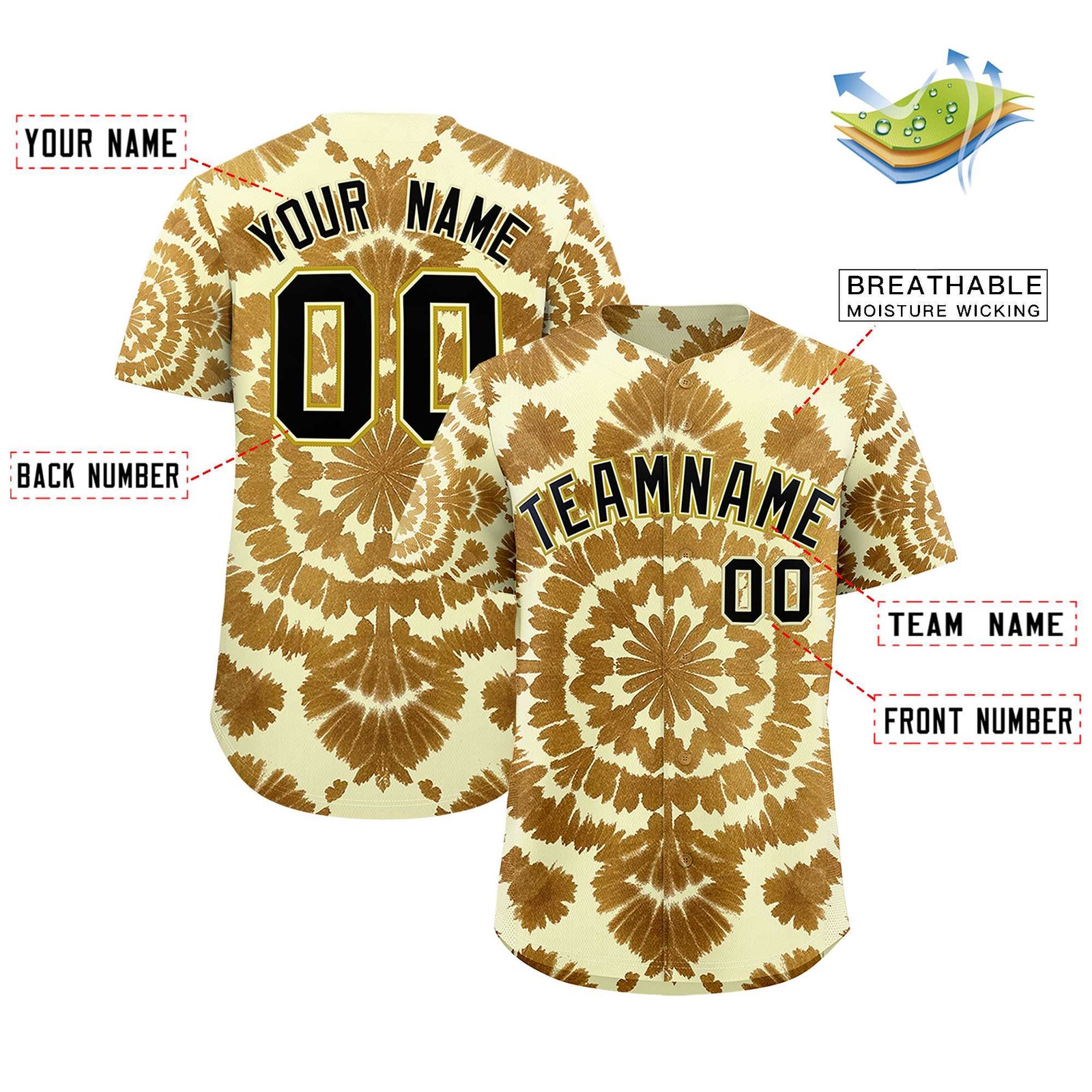 Custom Multi Color Tie-Dye Graffiti Pattern Authentic Baseball Jersey
