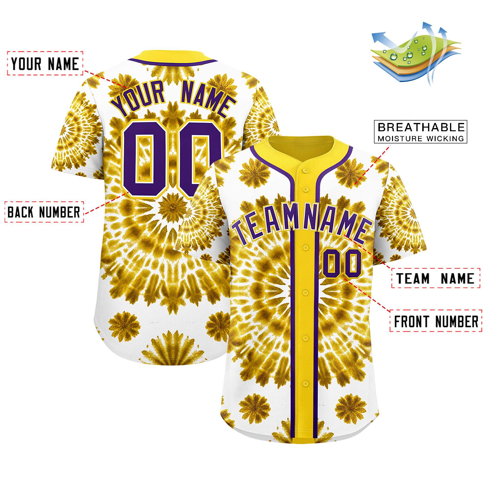 Custom Gold Tie-Dye Graffiti Pattern Authentic Baseball Jersey
