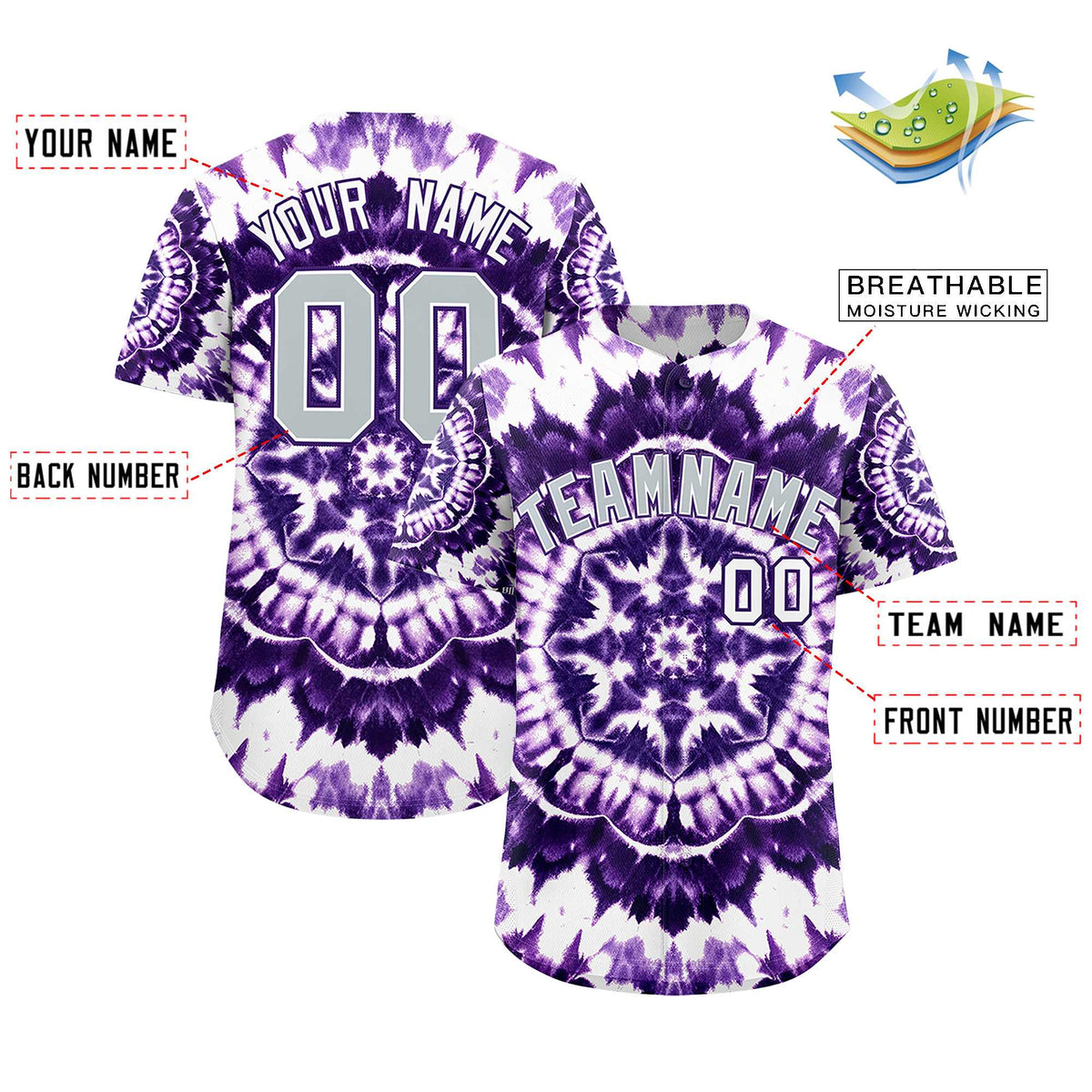 Custom Multi Color Tie-Dye Graffiti Pattern Authentic Baseball Jersey