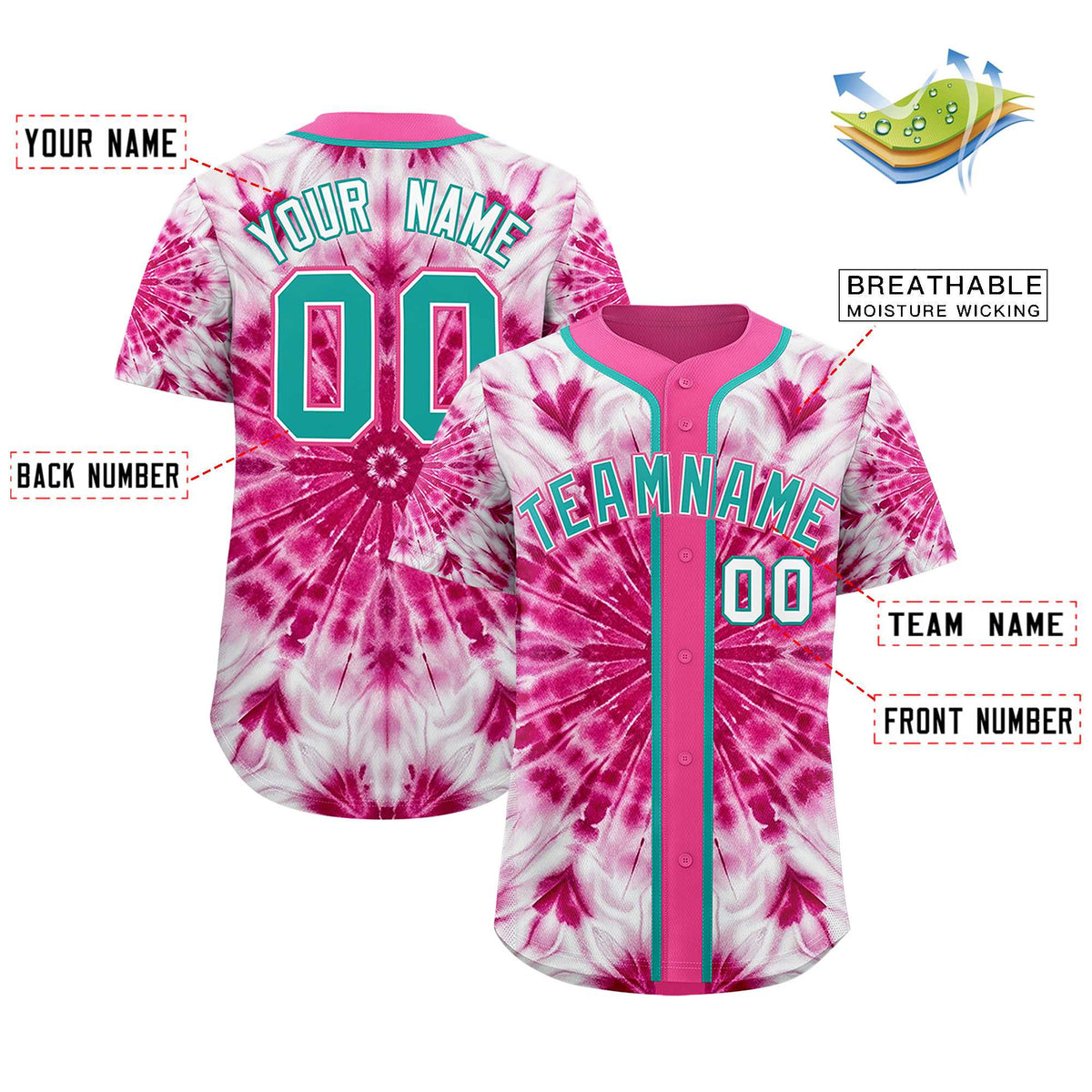 Custom Pink Tie-Dye Graffiti Pattern Authentic Baseball Jersey