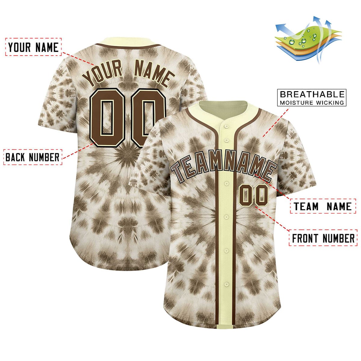 Custom Cream Tie-Dye Graffiti Pattern Authentic Baseball Jersey