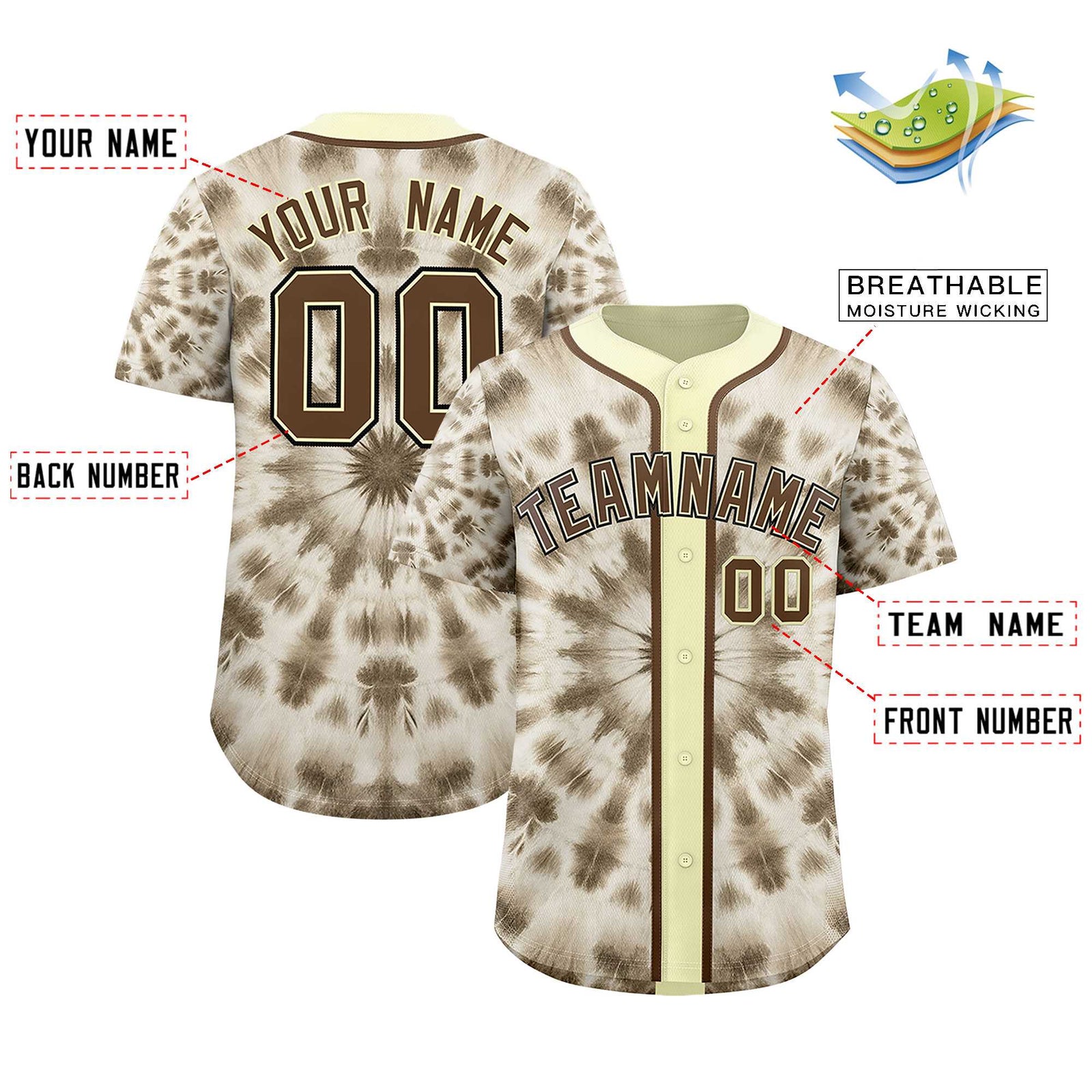 Custom Cream Tie-Dye Graffiti Pattern Authentic Baseball Jersey