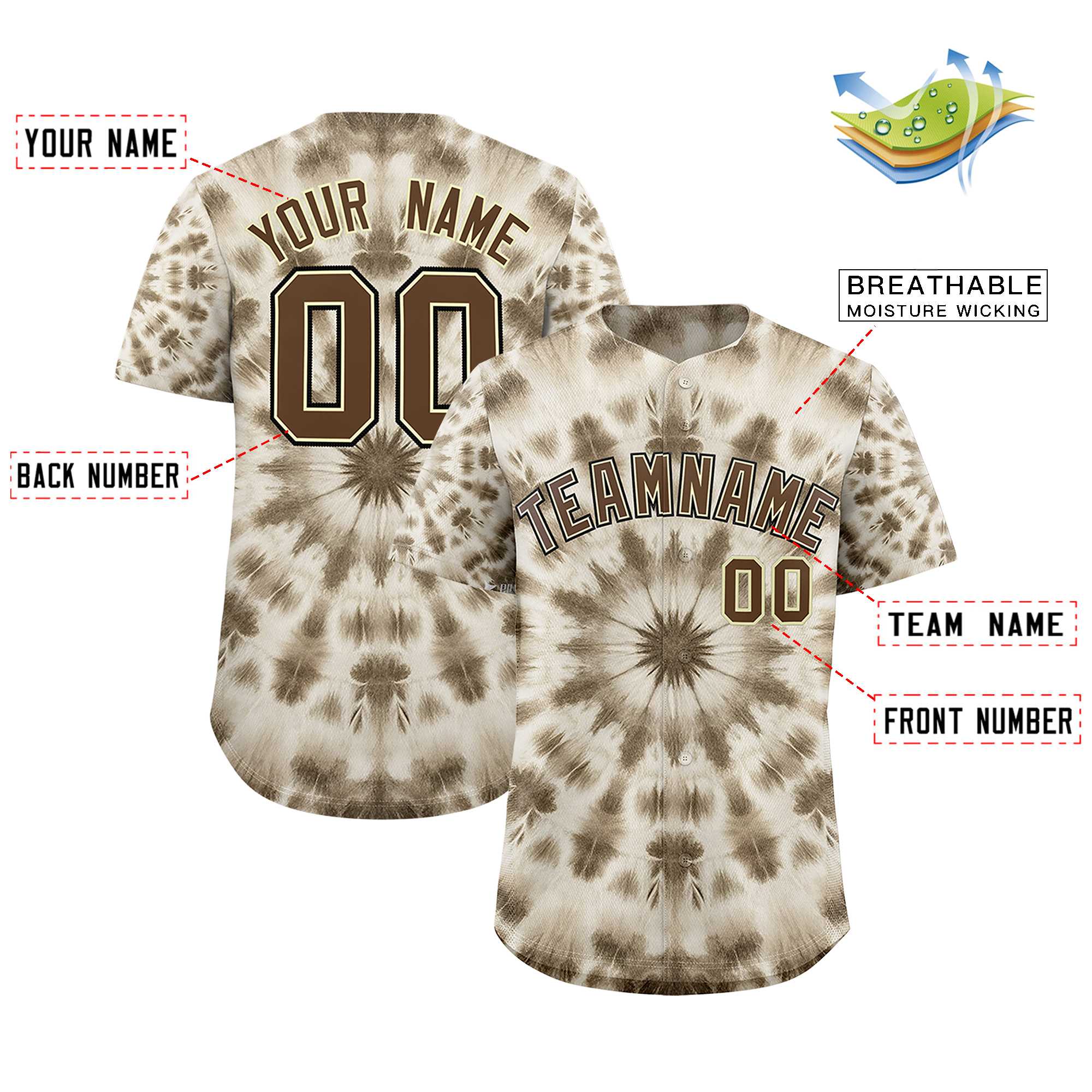 Custom Multi Color Tie-Dye Graffiti Pattern Authentic Baseball Jersey