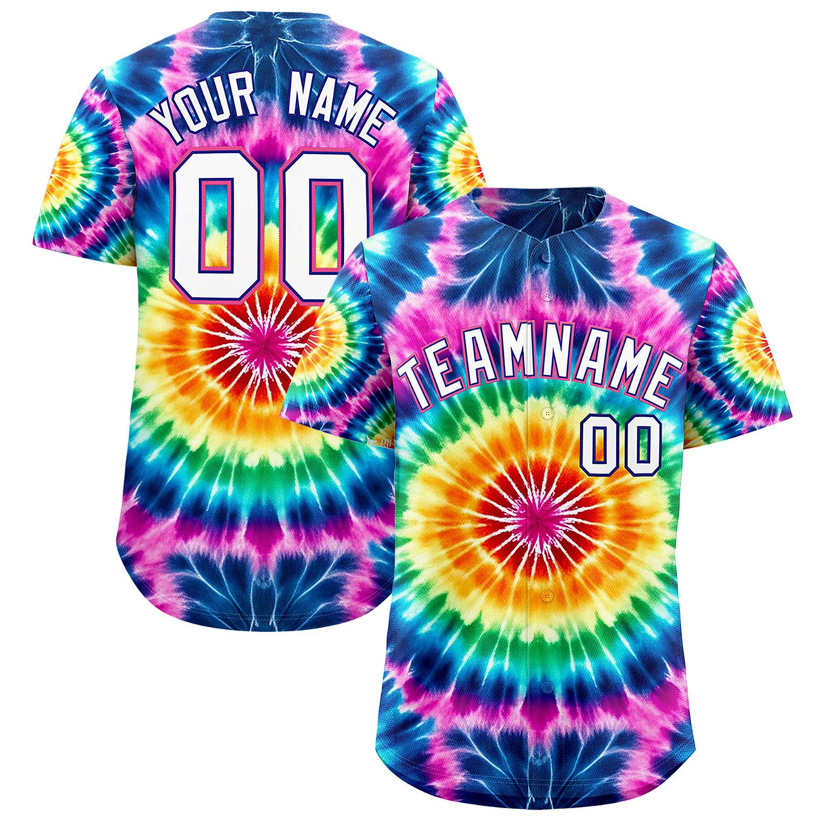 Custom Multi Color Tie-Dye Graffiti Pattern Authentic Baseball Jersey