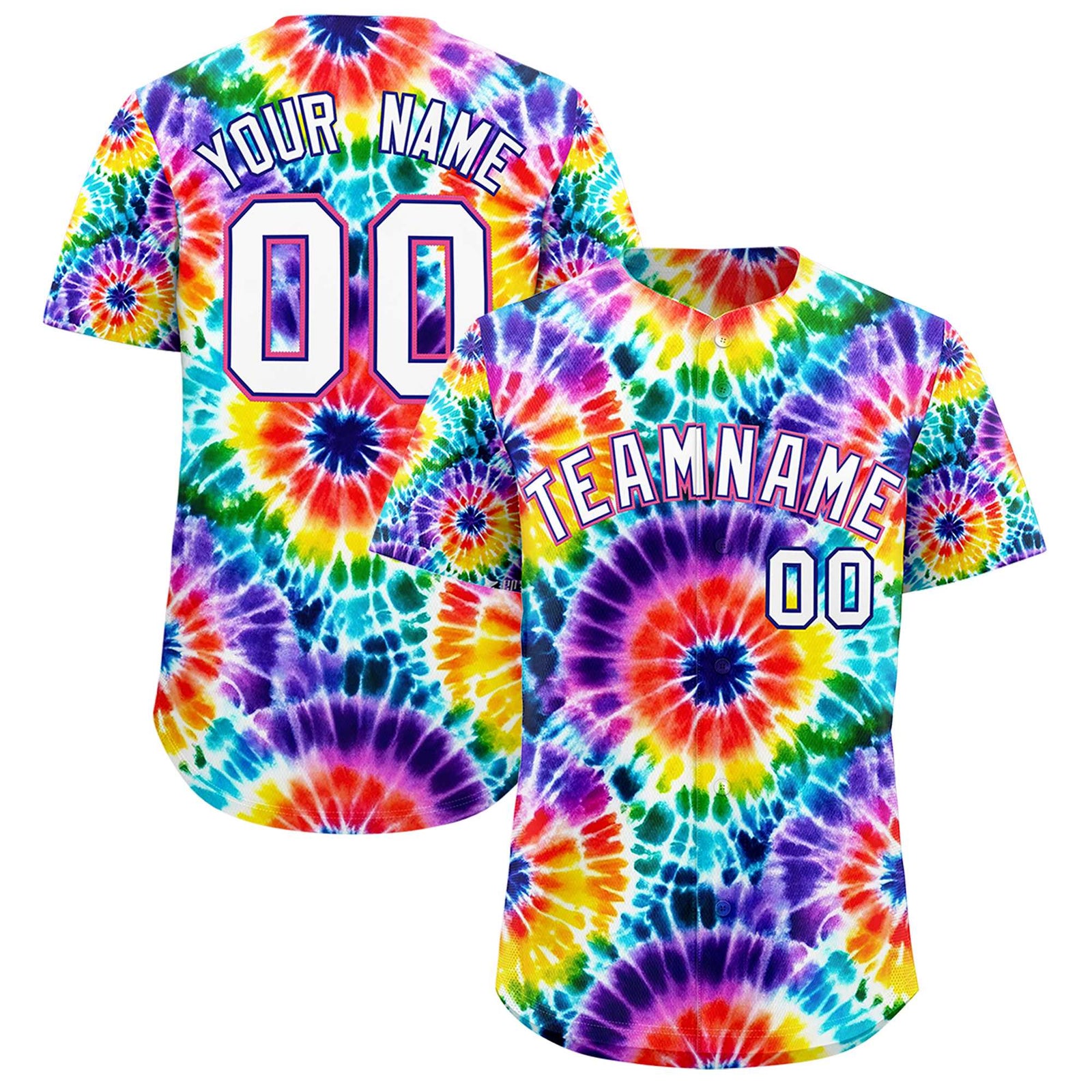 Custom Multi Color Tie-Dye Graffiti Pattern Authentic Baseball Jersey