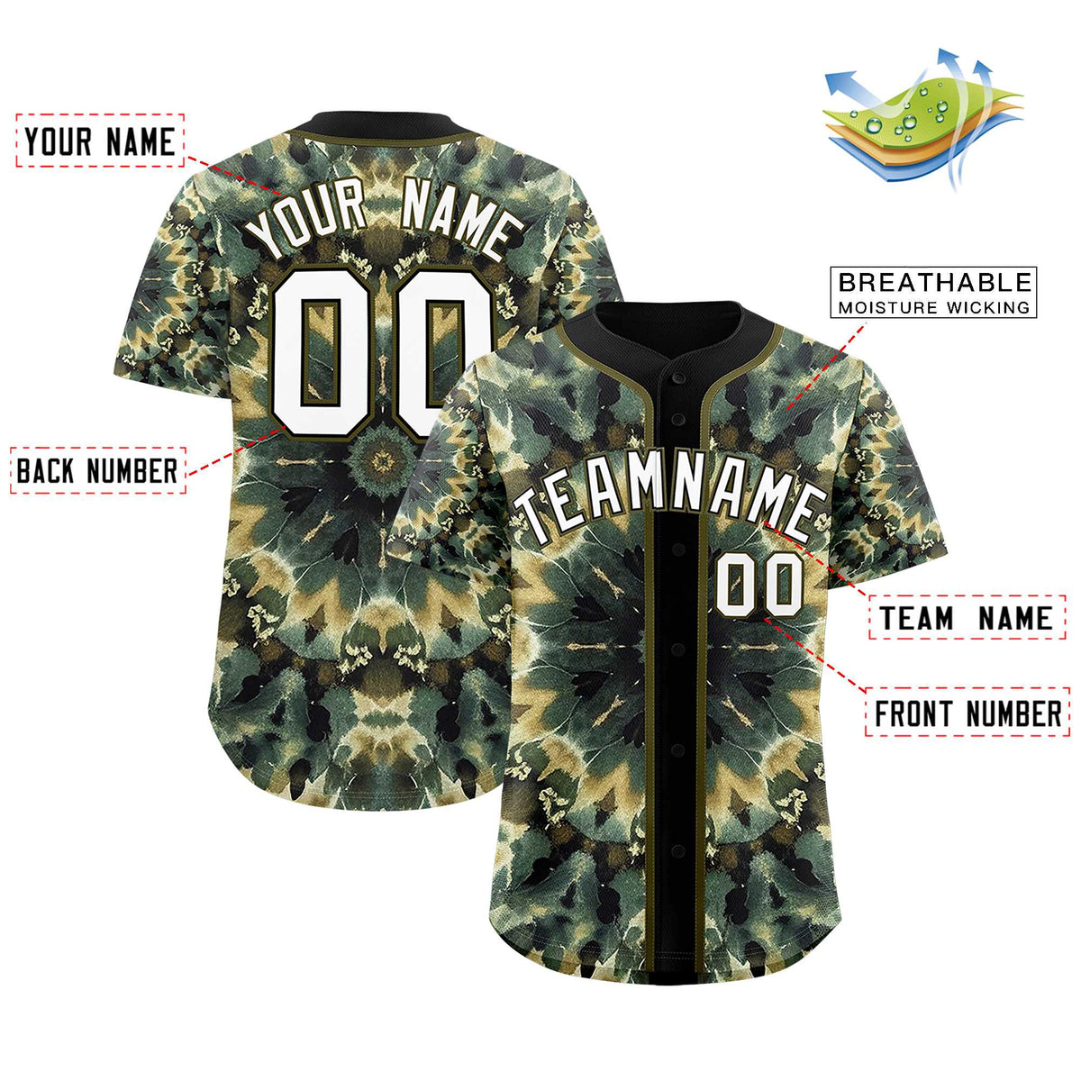 Custom Black Tie-Dye Graffiti Pattern Authentic Baseball Jersey