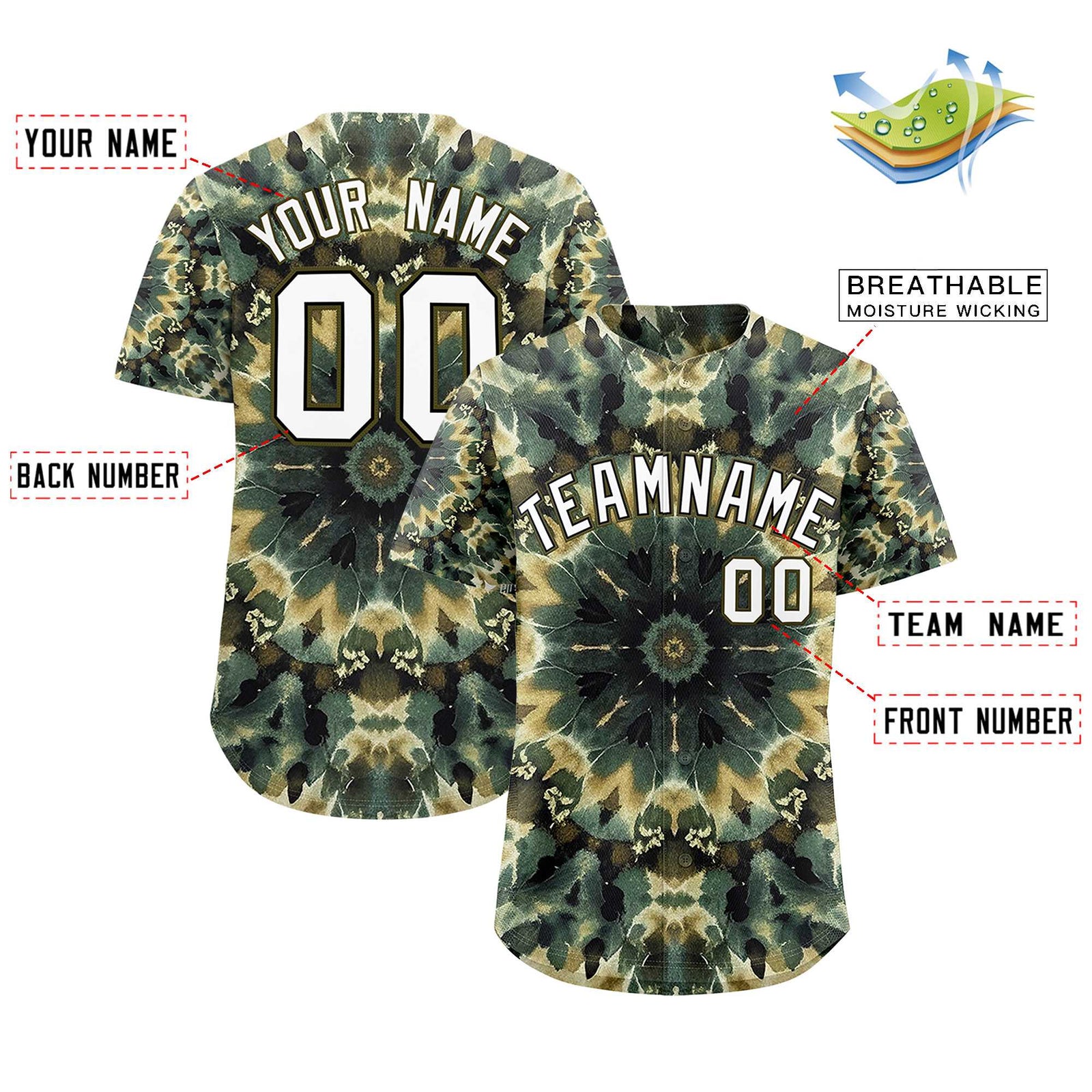 Custom Multi Color Tie-Dye Graffiti Pattern Authentic Baseball Jersey