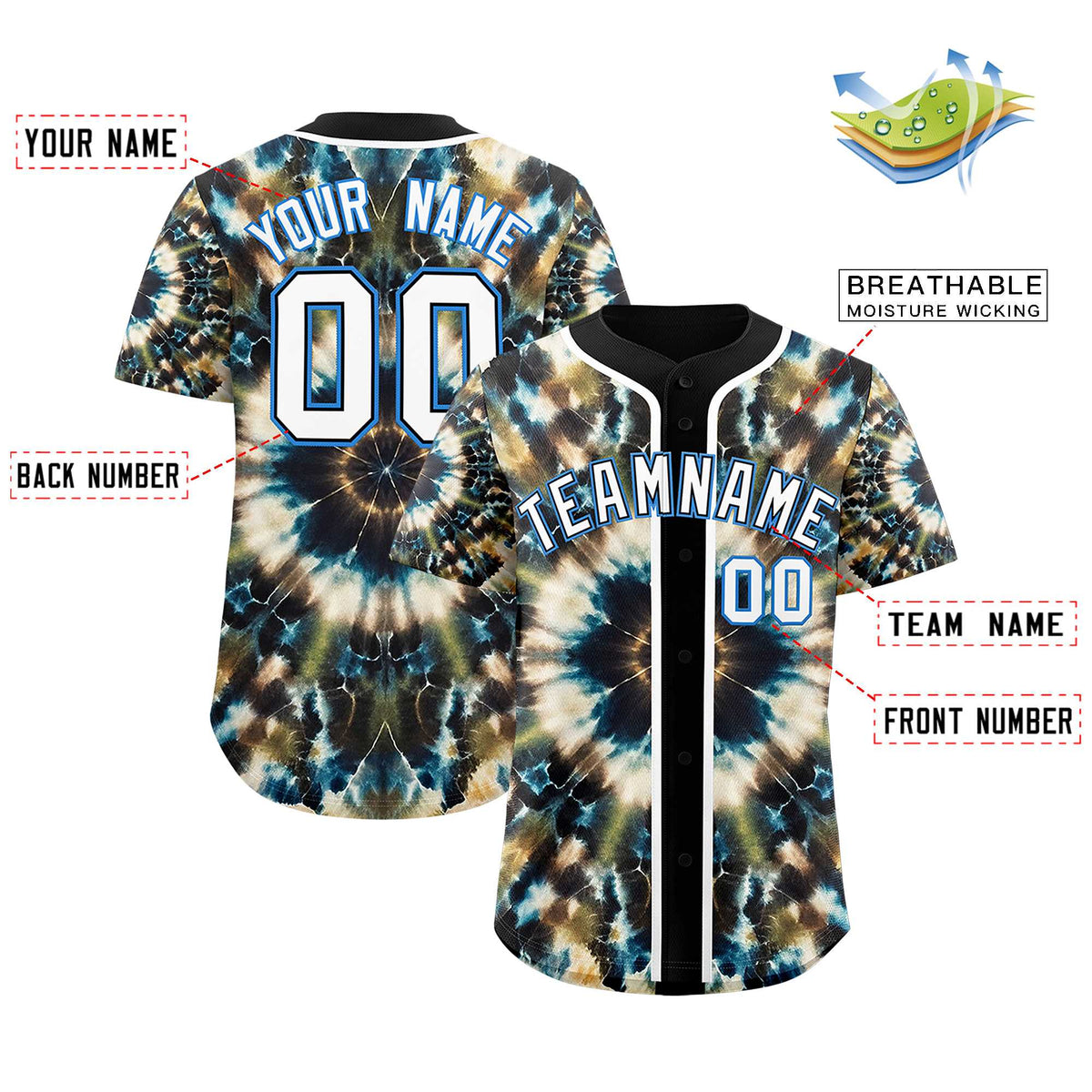 Custom Black Tie-Dye Graffiti Pattern Authentic Baseball Jersey