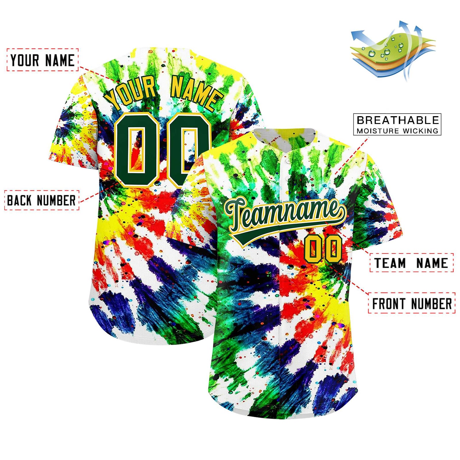 Custom Multi Color Tie-Dye Graffiti Pattern Authentic Baseball Jersey
