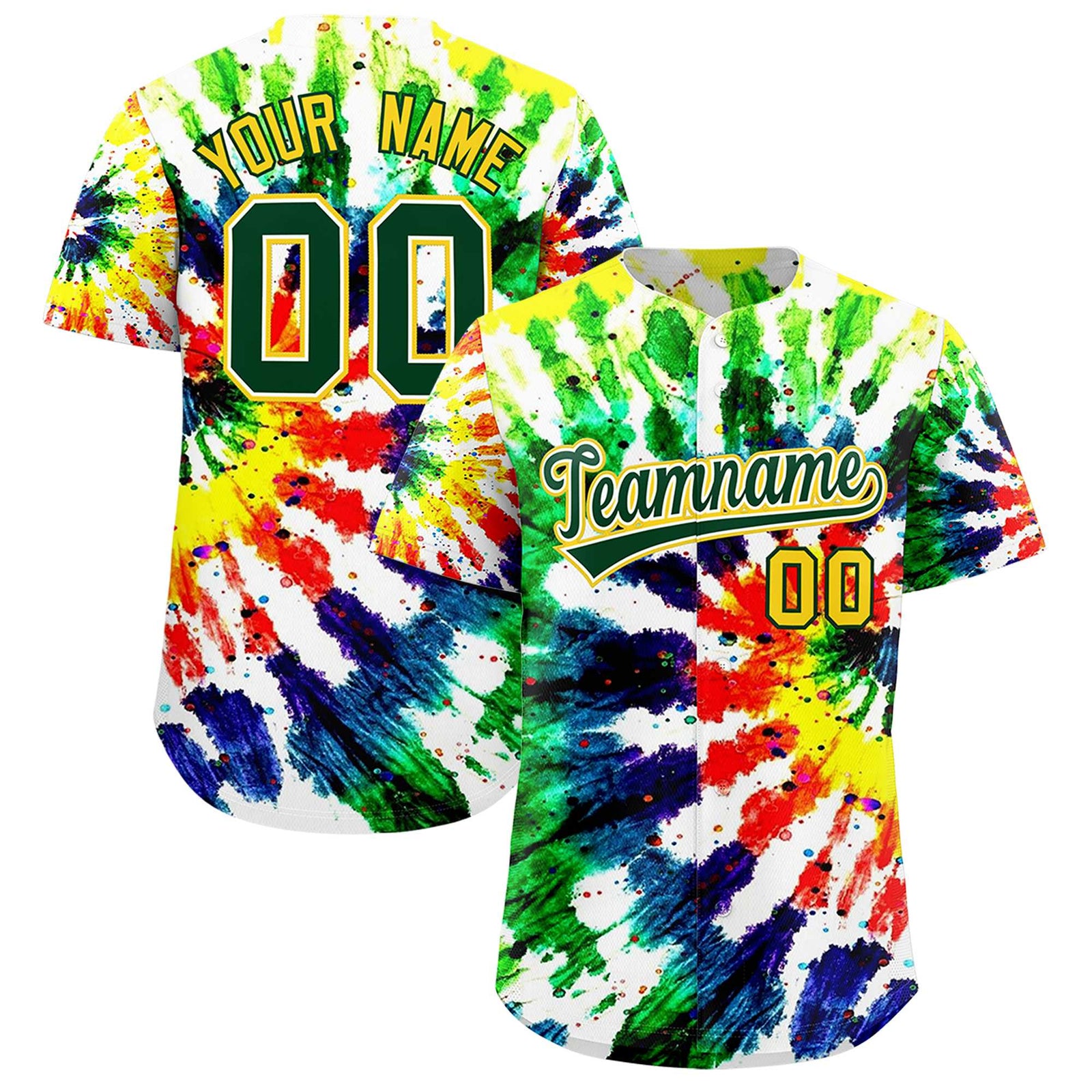 Custom Multi Color Tie-Dye Graffiti Pattern Authentic Baseball Jersey