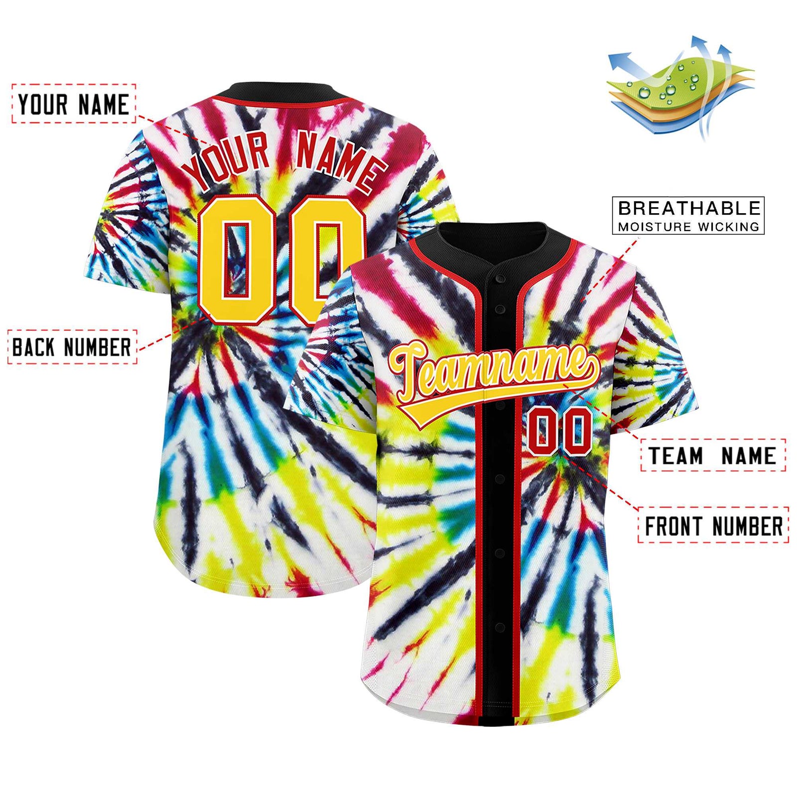 Custom Black Tie-Dye Graffiti Pattern Authentic Baseball Jersey