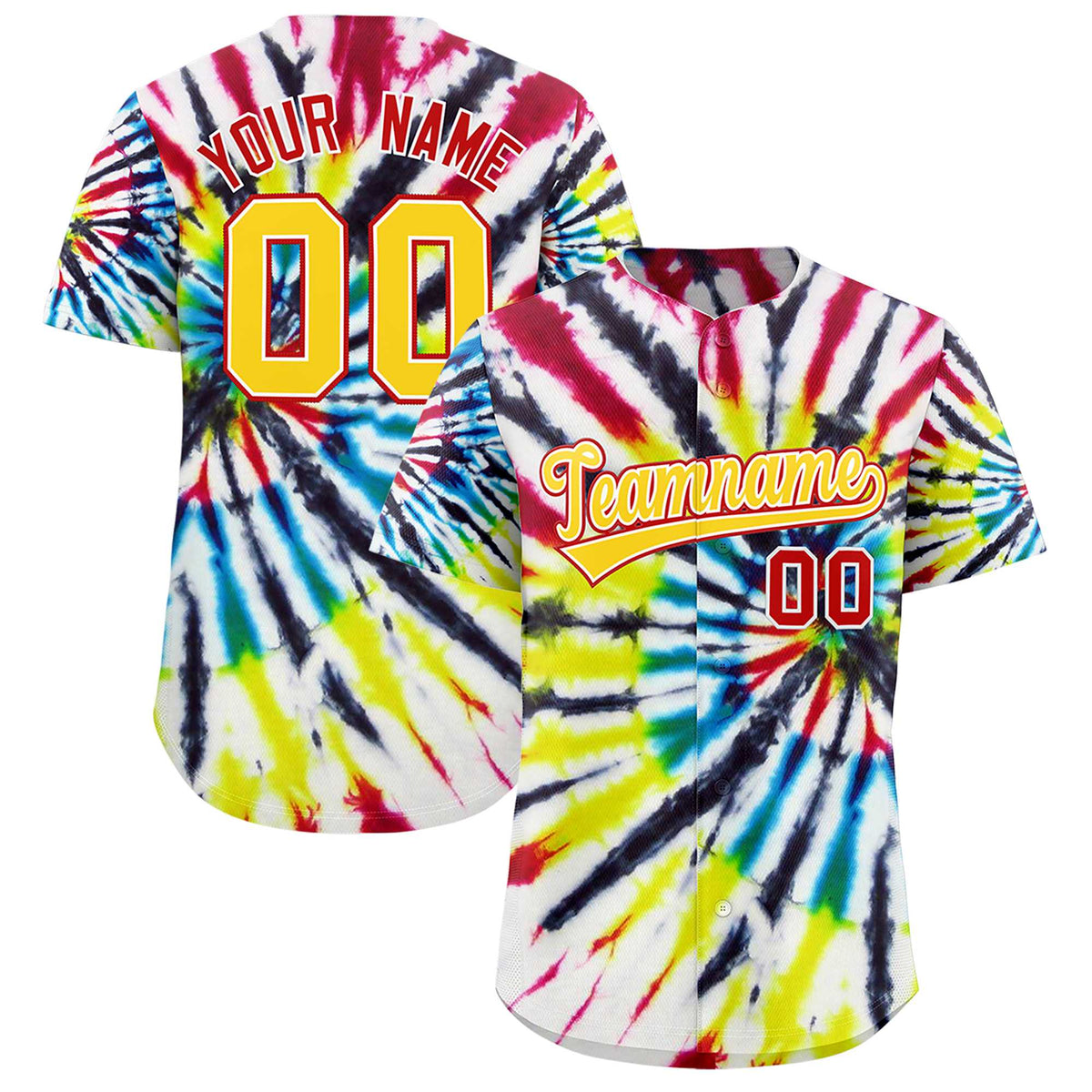 Custom Multi Color Tie-Dye Graffiti Pattern Authentic Baseball Jersey