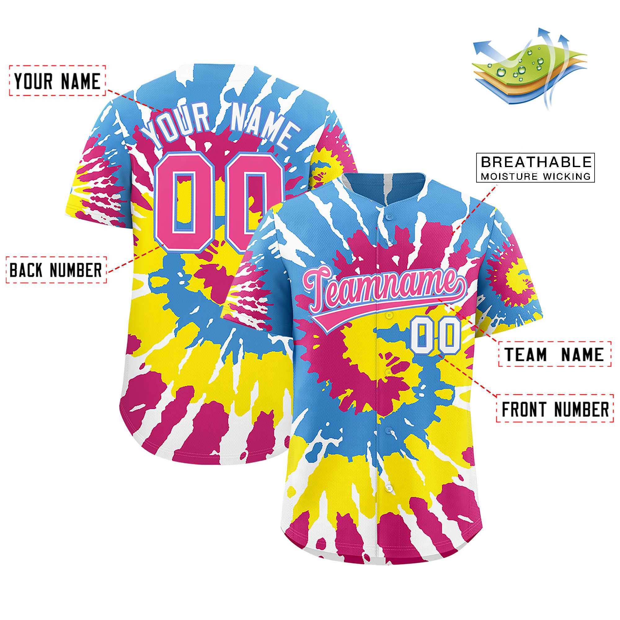 Custom Multi Color Tie-Dye Graffiti Pattern Authentic Baseball Jersey