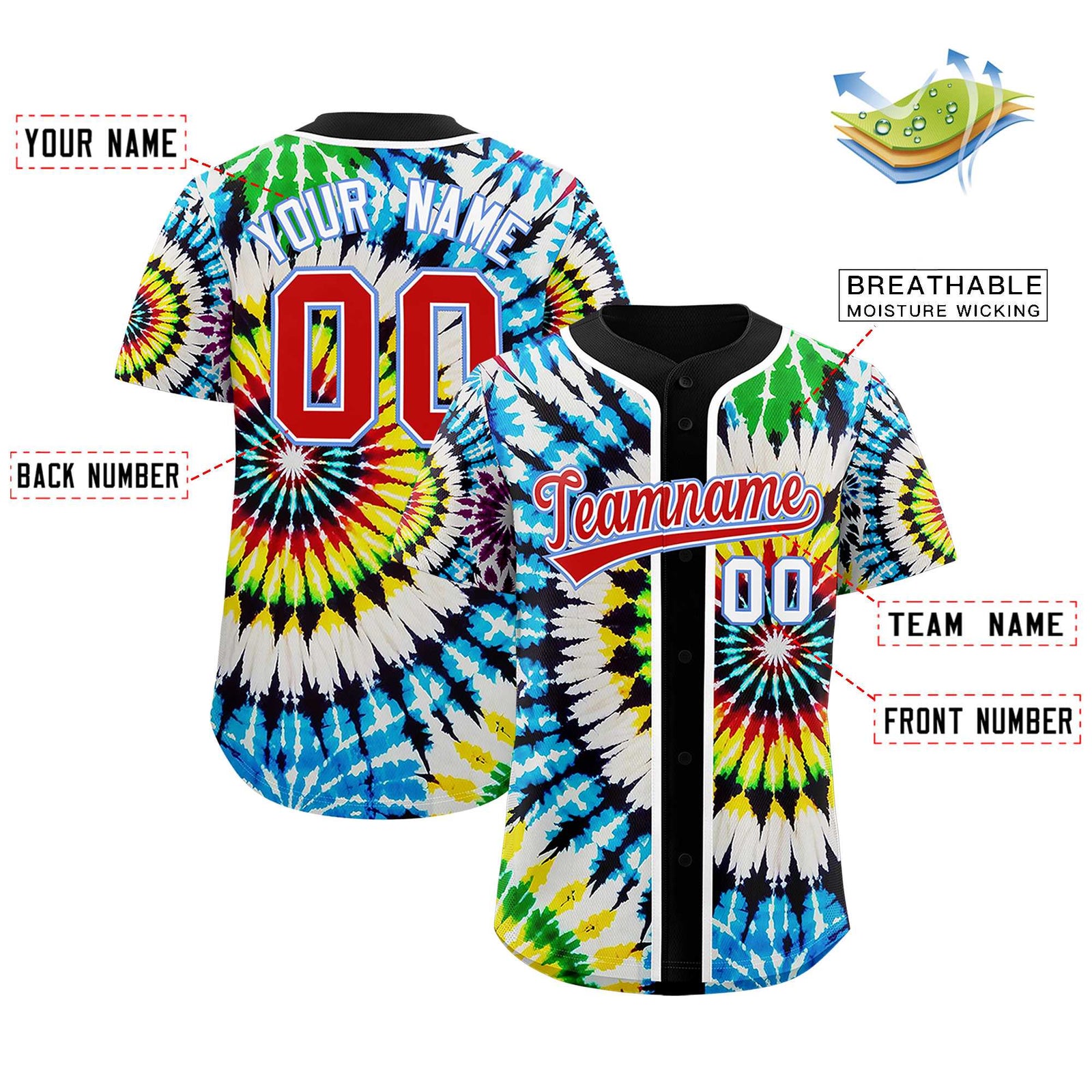Custom Black Tie-Dye Graffiti Pattern Authentic Baseball Jersey
