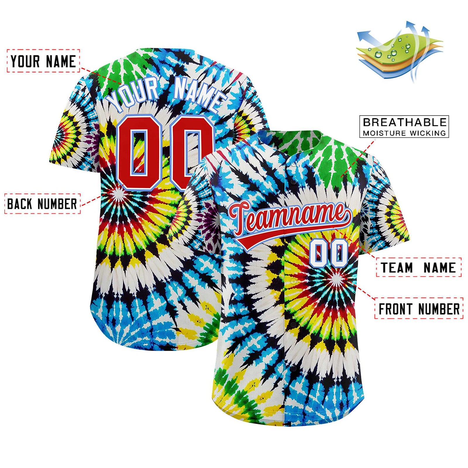 Custom Multi Color Tie-Dye Graffiti Pattern Authentic Baseball Jersey