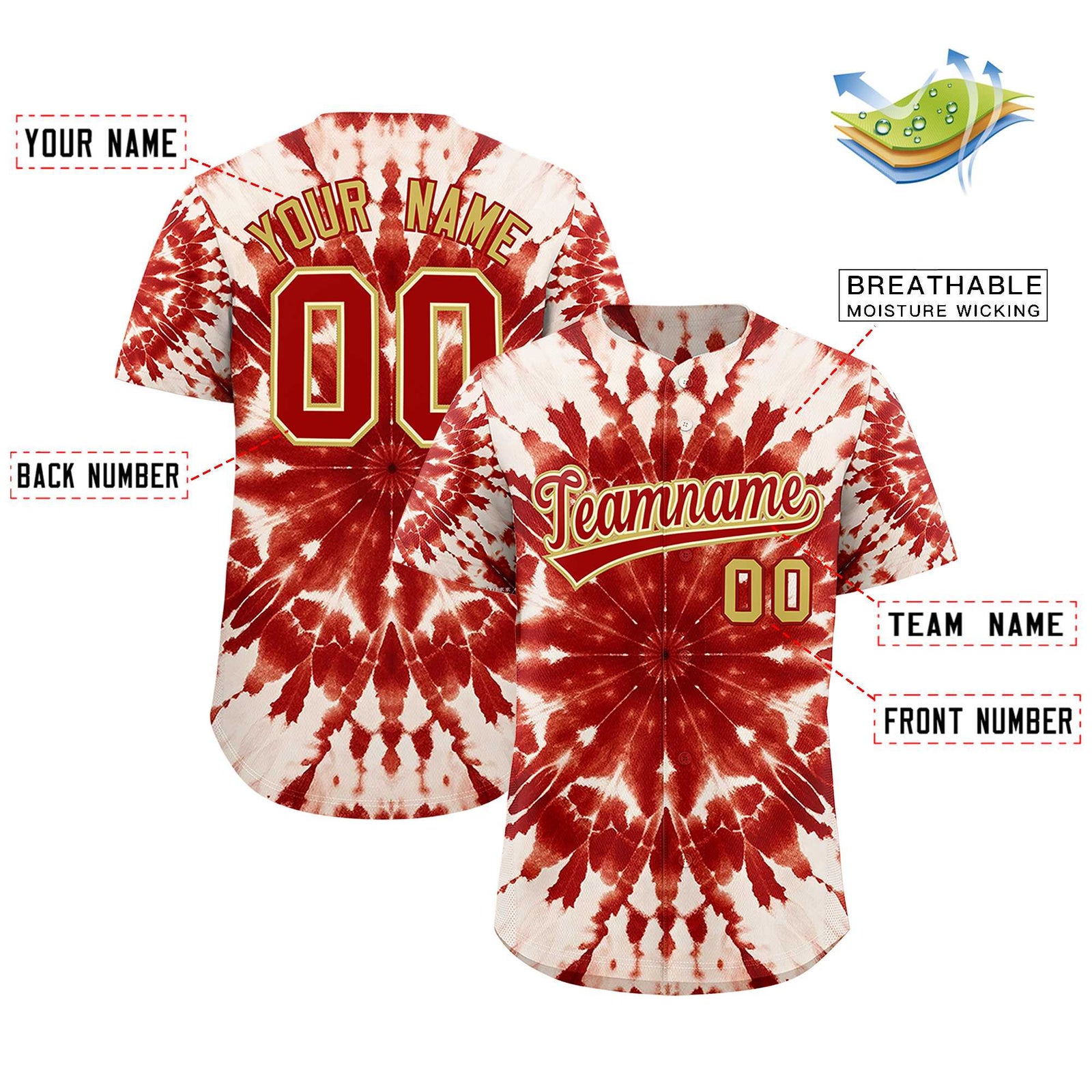Custom Multi Color Tie-Dye Graffiti Pattern Authentic Baseball Jersey