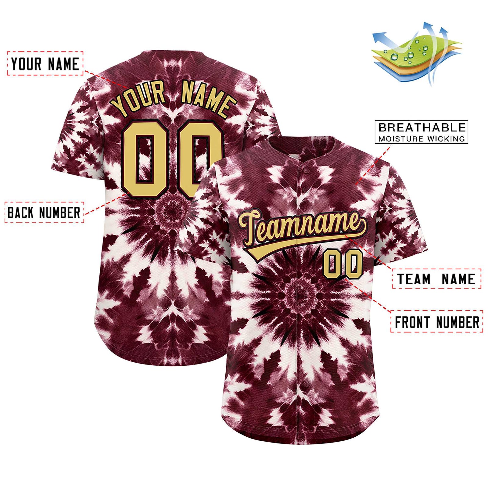 Custom Multi Color Tie-Dye Graffiti Pattern Authentic Baseball Jersey