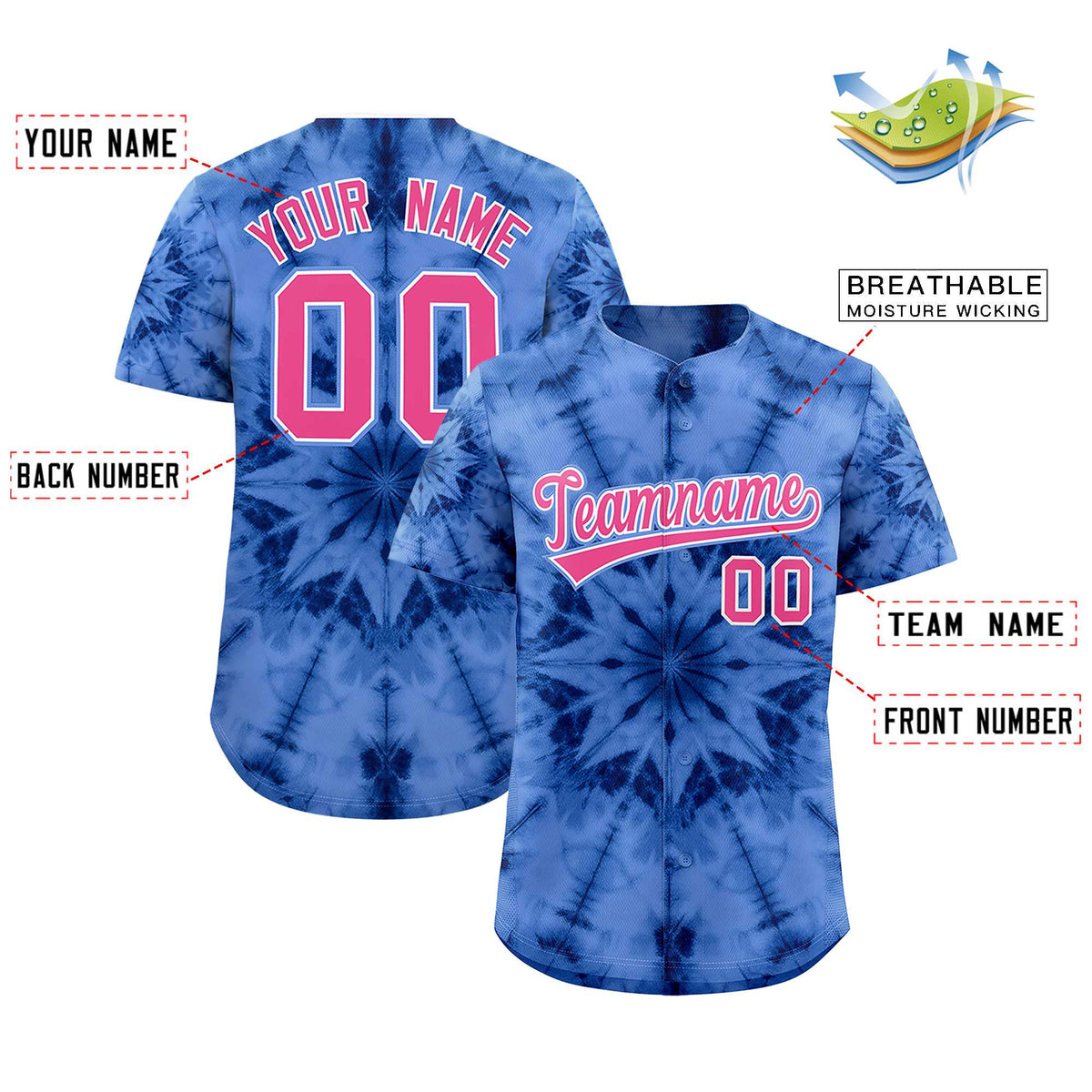 Custom Multi Color Tie-Dye Graffiti Pattern Authentic Baseball Jersey