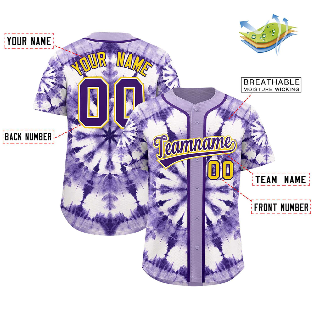 Custom Light Purple Tie-Dye Graffiti Pattern Authentic Baseball Jersey