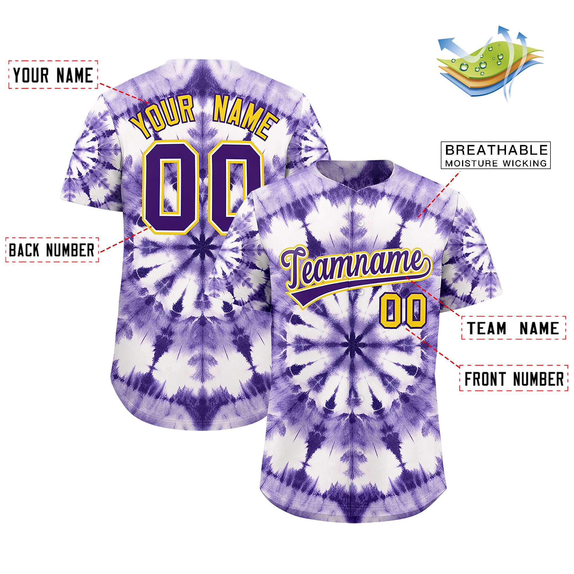 Custom Multi Color Tie-Dye Graffiti Pattern Authentic Baseball Jersey